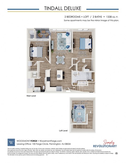 Floor plan for 2 beds, 2 baths, 1338 sqft